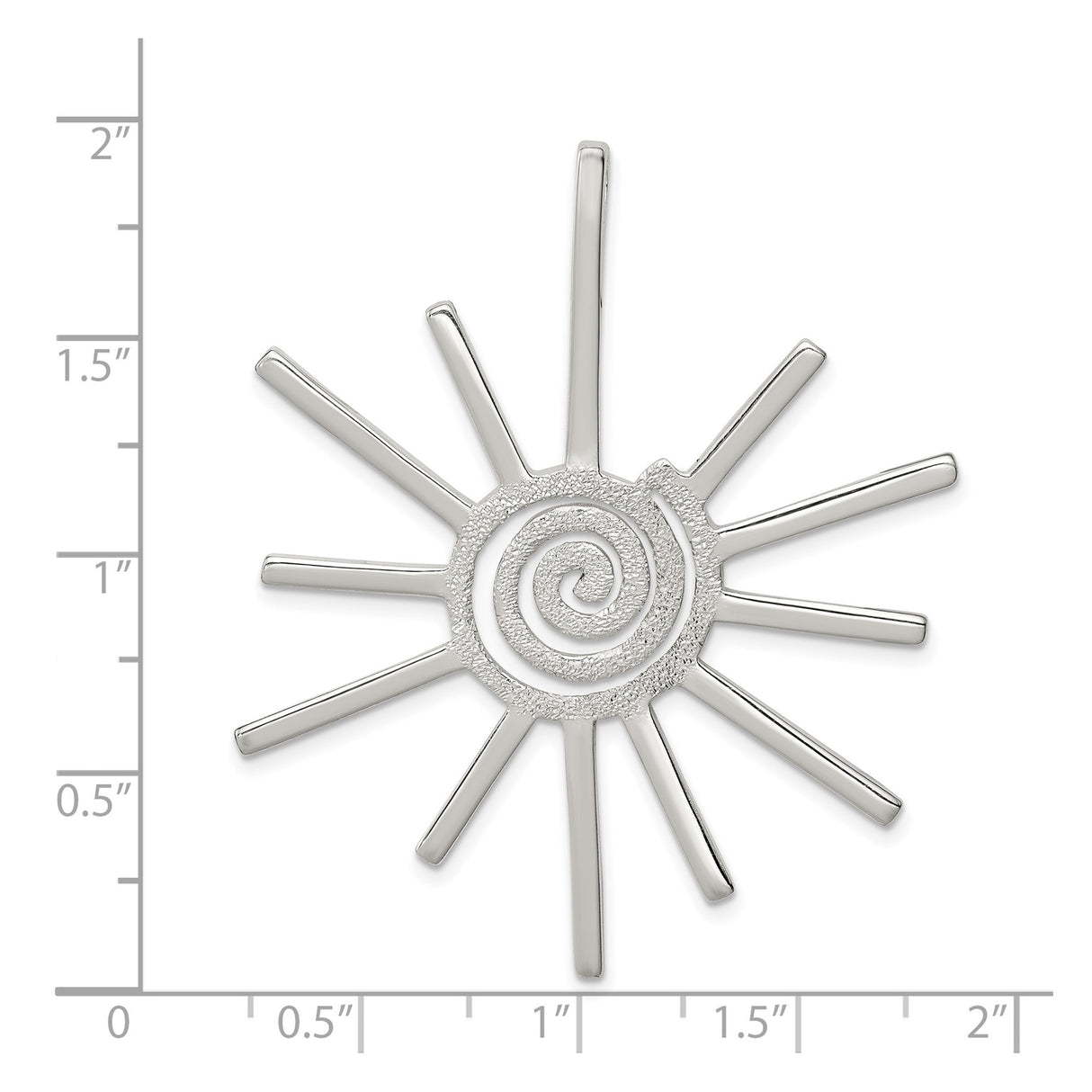 Sterling Silver Sunburst Pendant with Spiral Center, Boho Tribal Sun Medallion Charm