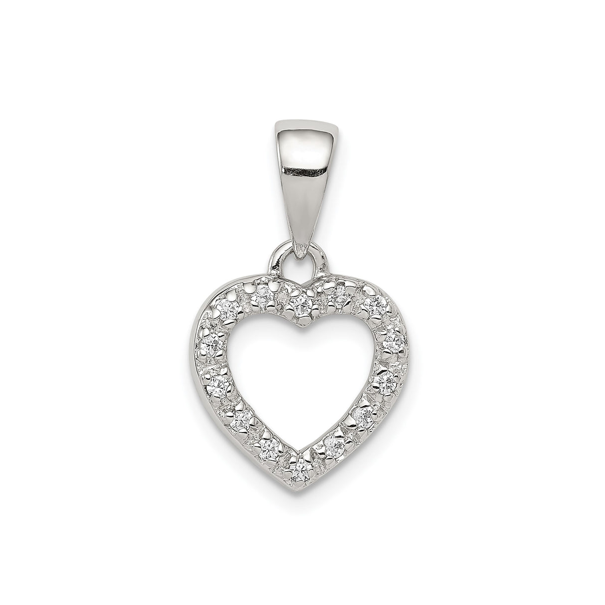 Sterling Silver Heart Pendant with Cubic Zirconia, Open Heart Design, Romantic Jewelry for Women