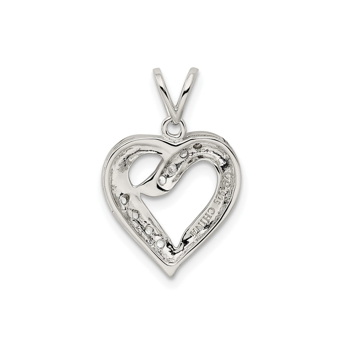 Sterling Silver Heart Pendant with Cubic Zirconia, Polished Open Heart Design