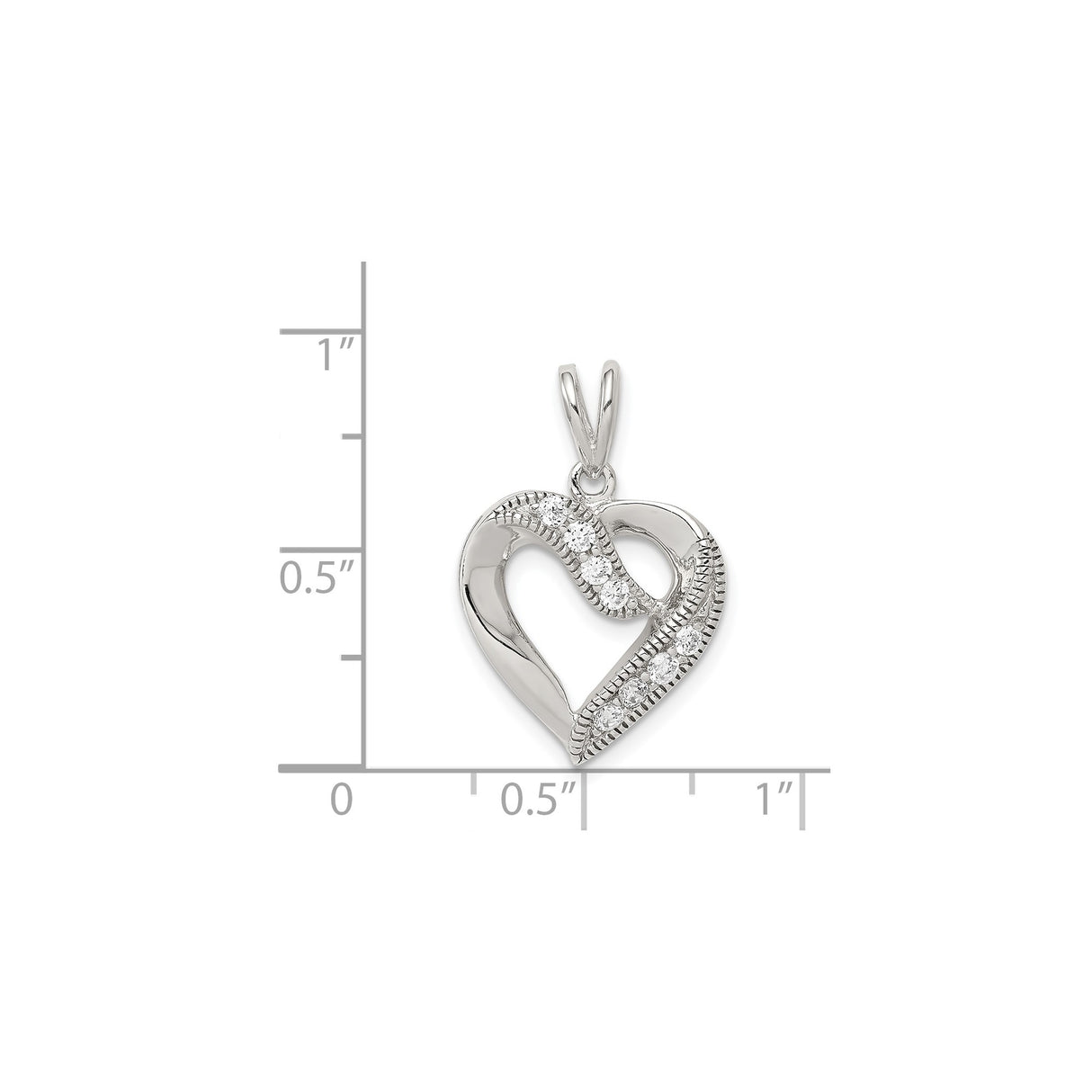 Sterling Silver Heart Pendant with Cubic Zirconia, Polished Open Heart Design