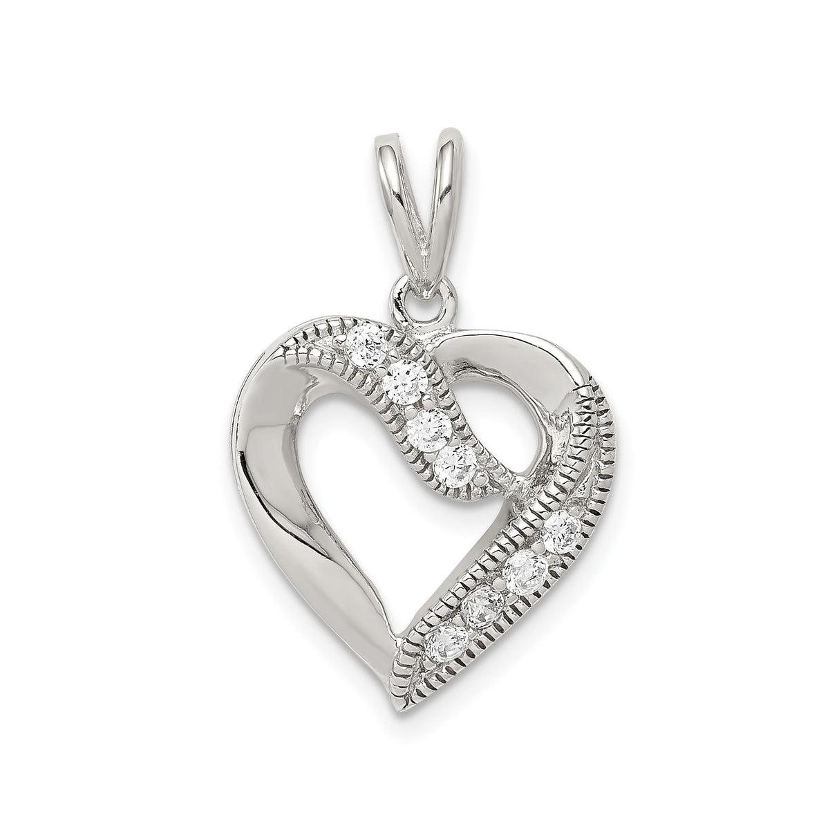 Sterling Silver Heart Pendant with Cubic Zirconia, Polished Open Heart Design