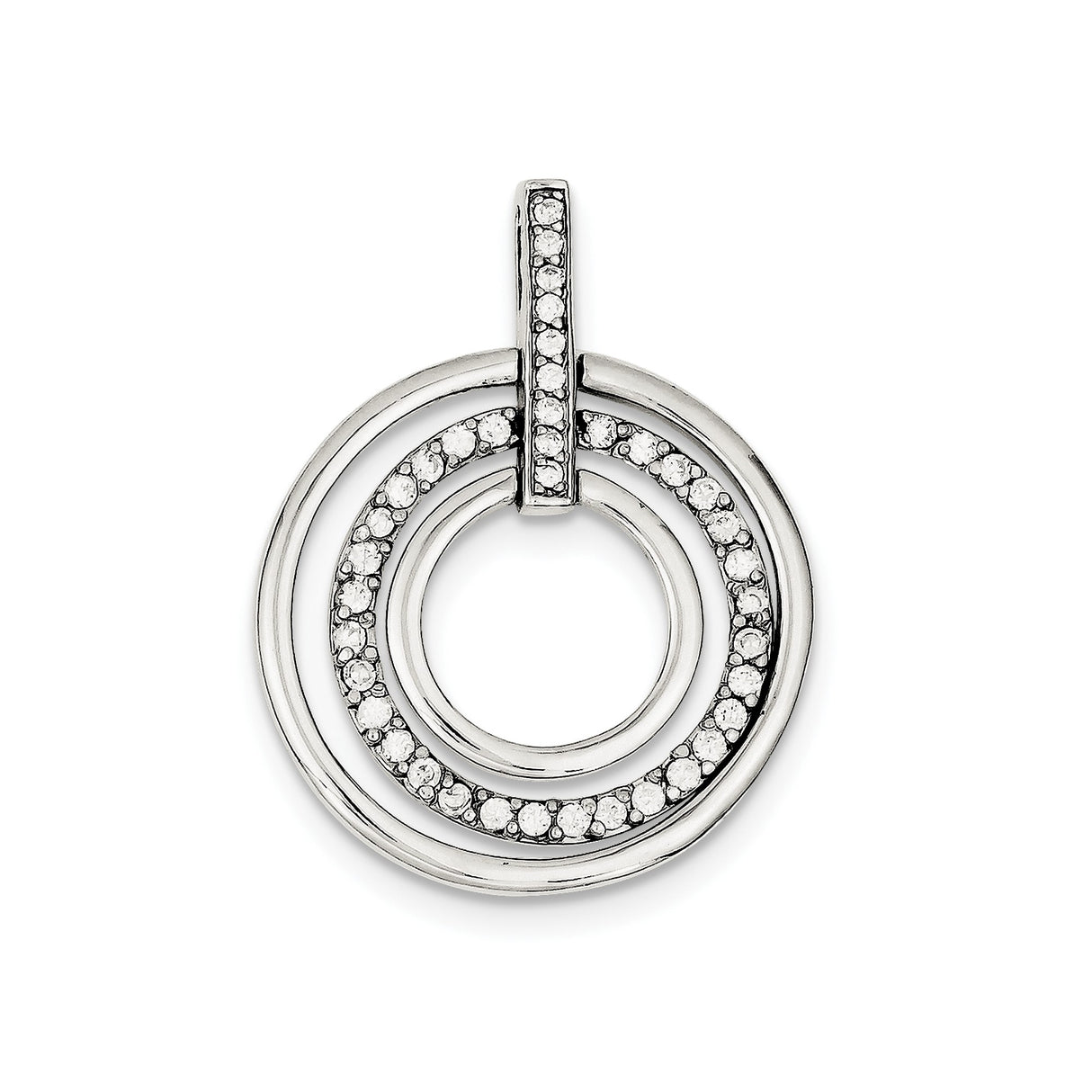 Sterling Silver Circle Pendant with Cubic Zirconia, Concentric Rings Design