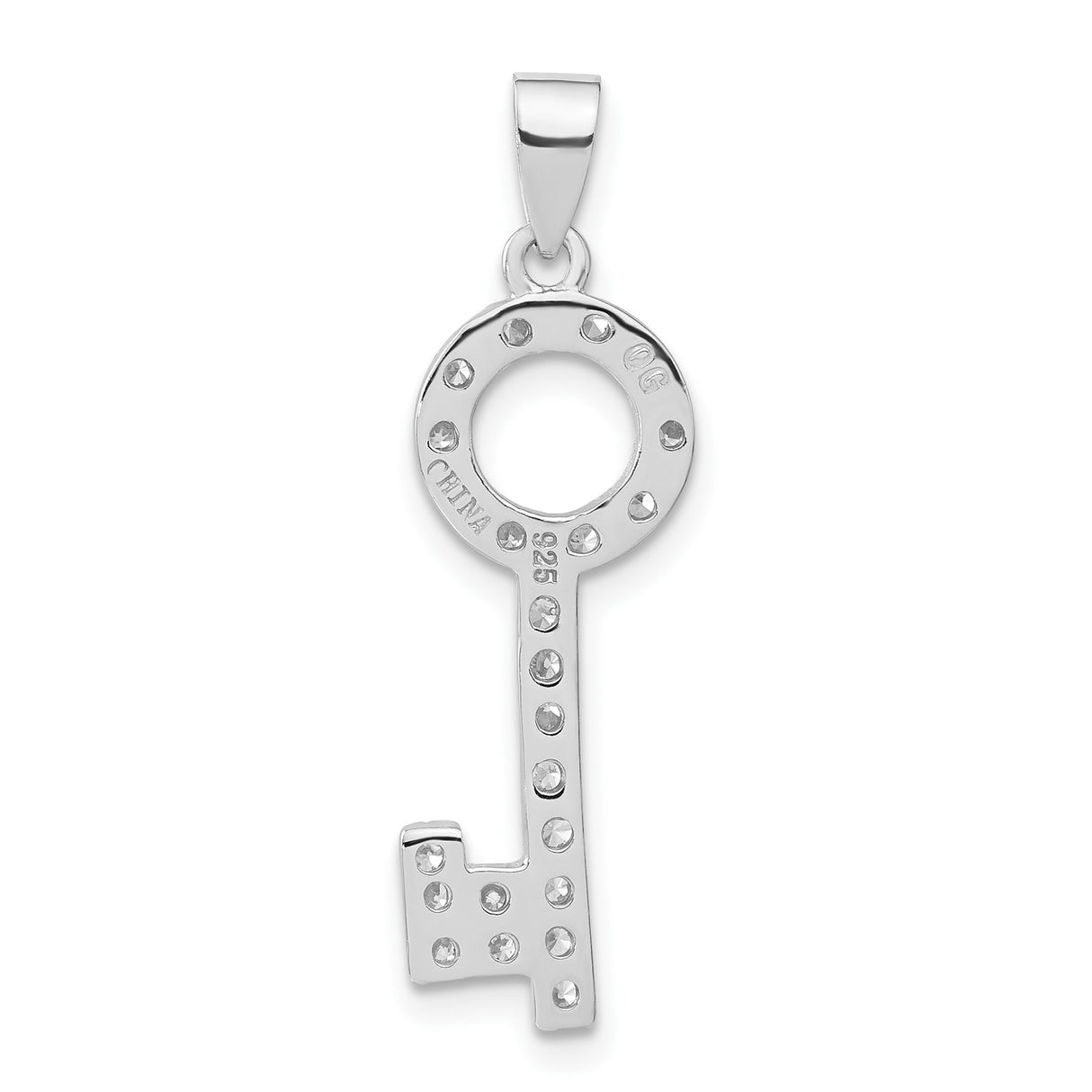 Sterling Silver Key Pendant with Cubic Zirconia, Skeleton Key Charm for Women