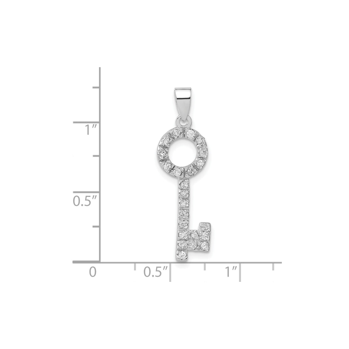 Sterling Silver Key Pendant with Cubic Zirconia, Skeleton Key Charm for Women