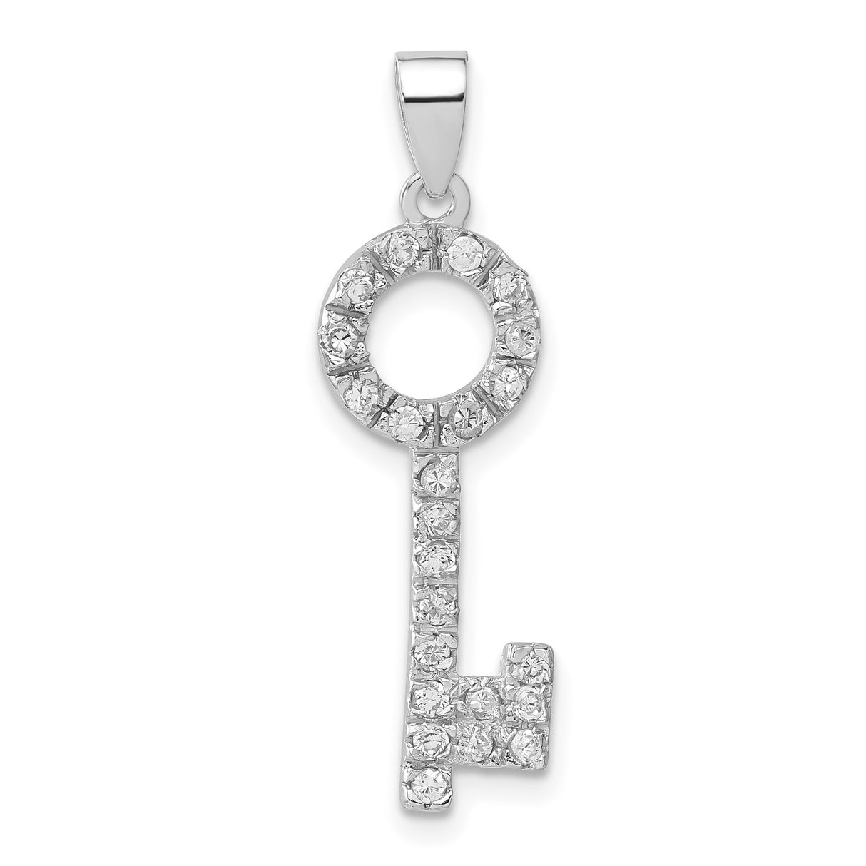 Sterling Silver Key Pendant with Cubic Zirconia, Skeleton Key Charm for Women