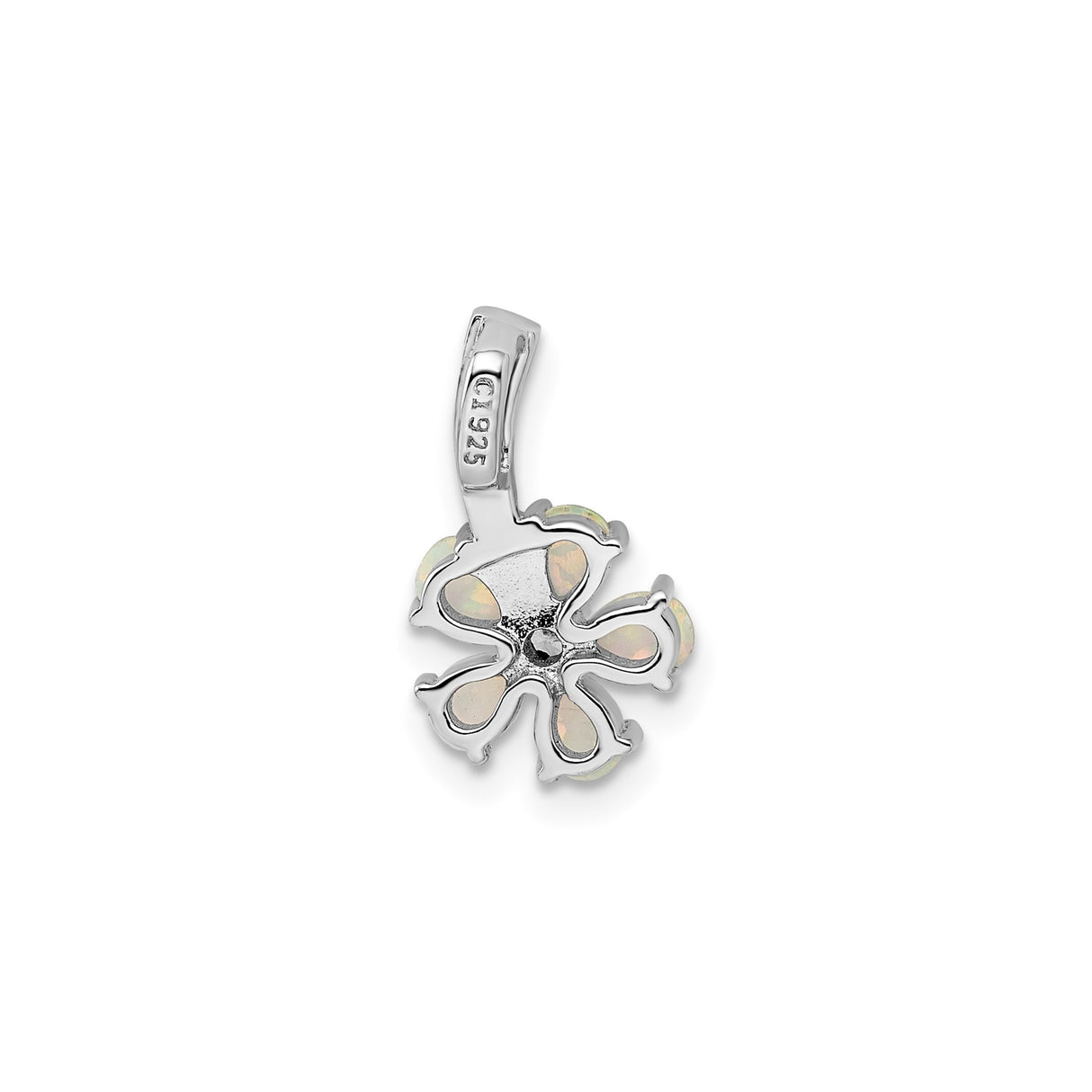 Sterling Silver Pendant with Opal and Cubic Zirconia, Floral Design for Women