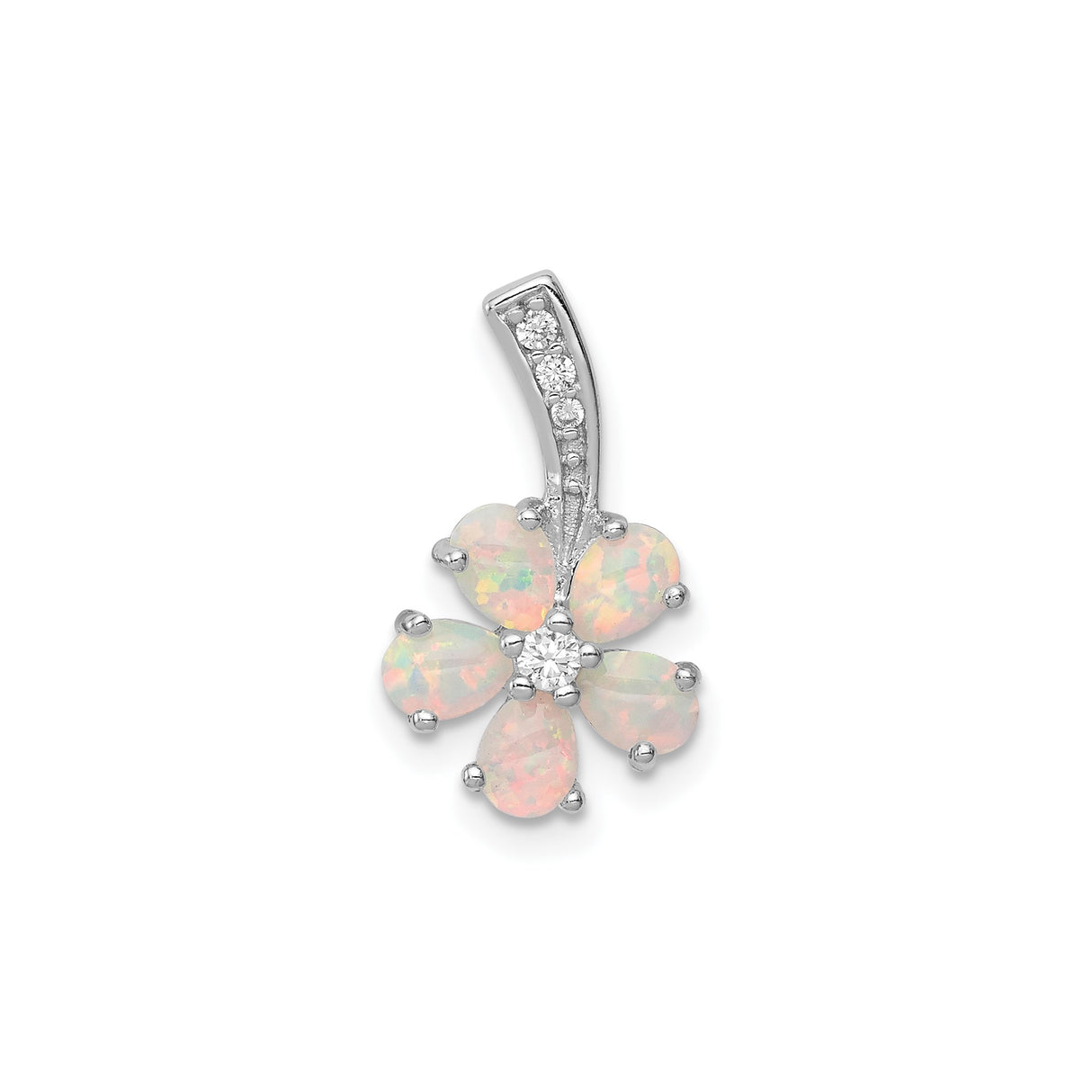 Sterling Silver Pendant with Opal and Cubic Zirconia, Floral Design for Women