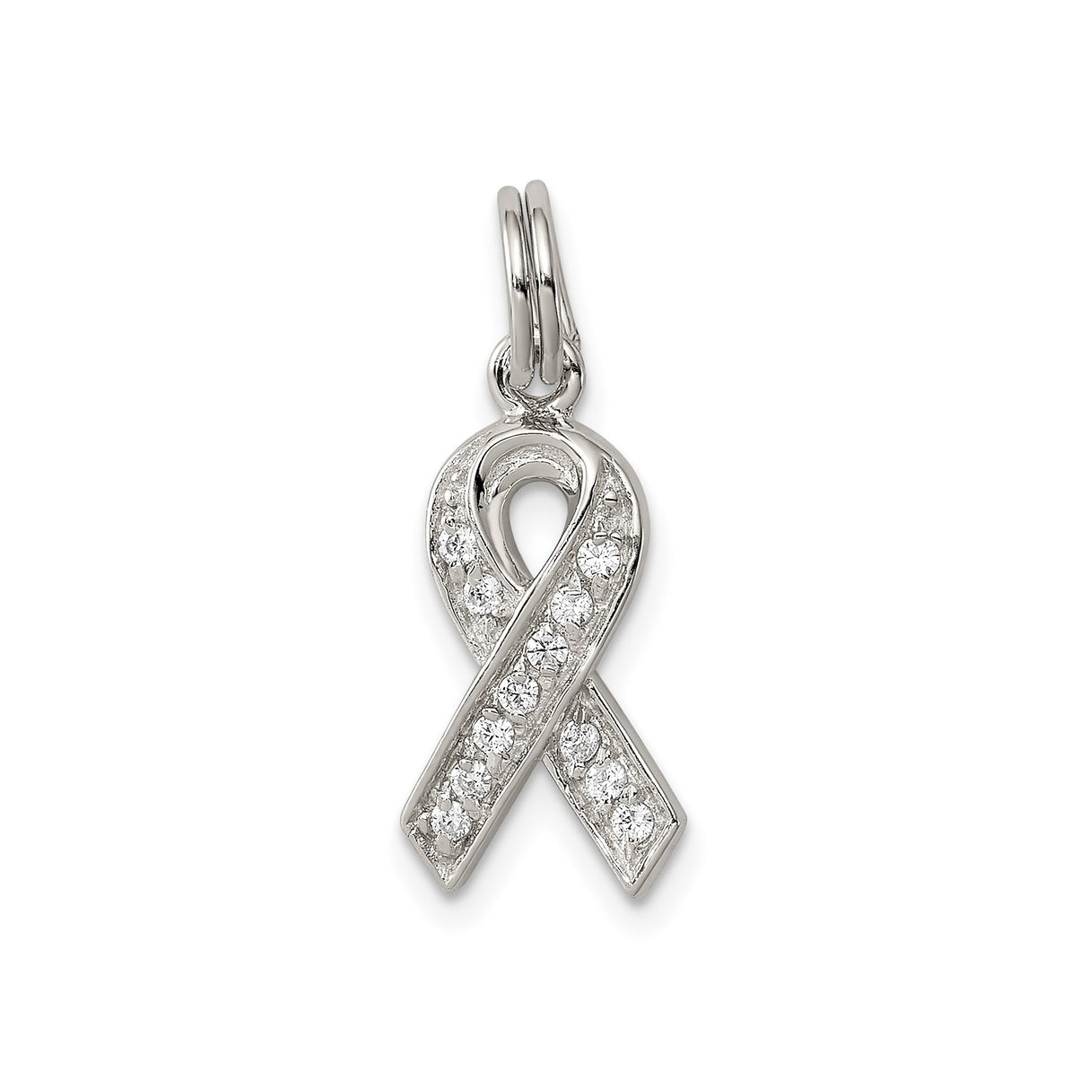 Sterling Silver Awareness Ribbon Pendant with Cubic Zirconia, Symbolic Hope Jewelry for Women