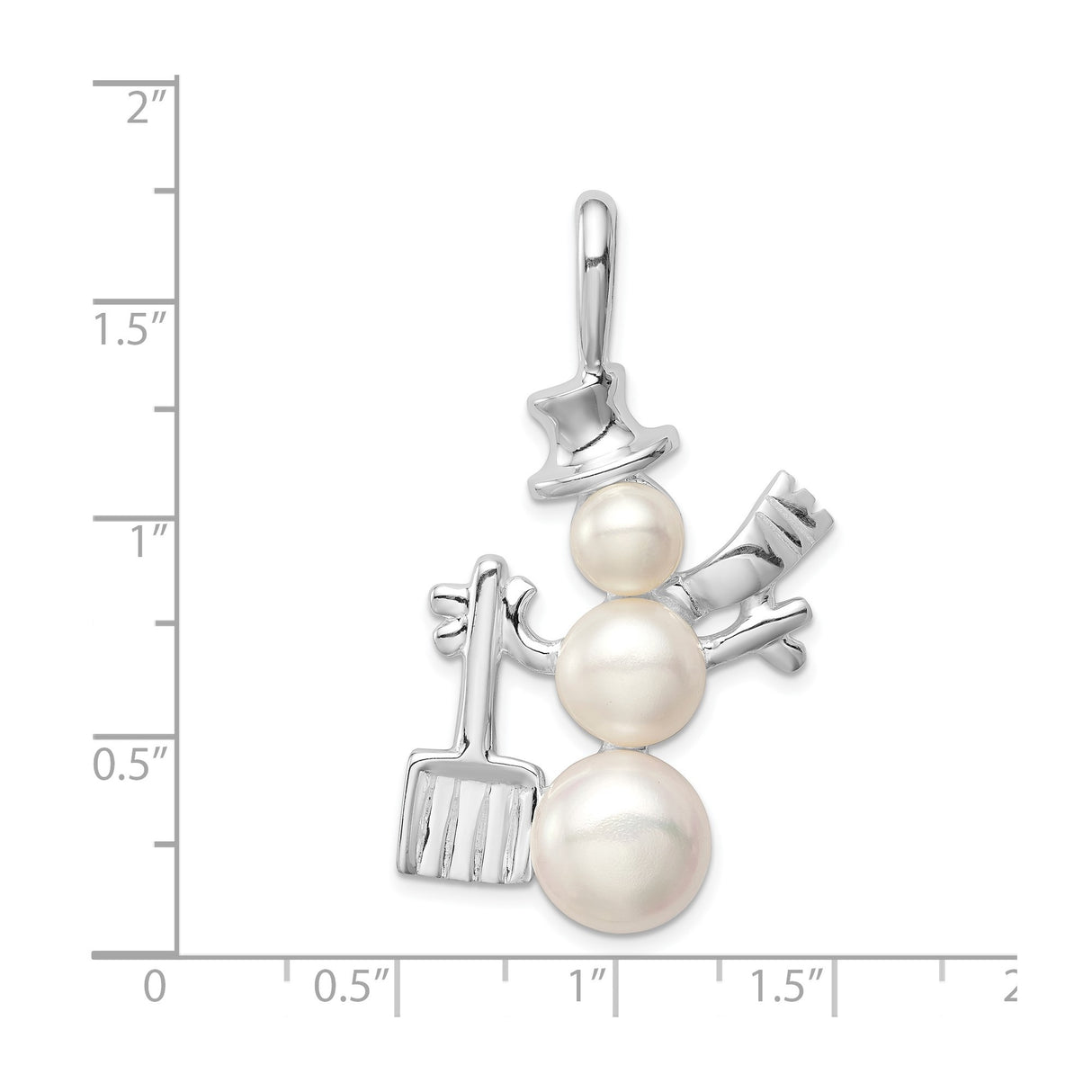 Sterling Silver Snowman Pendant with White Pearls, Top Hat, Scarf, and Shovel Charm