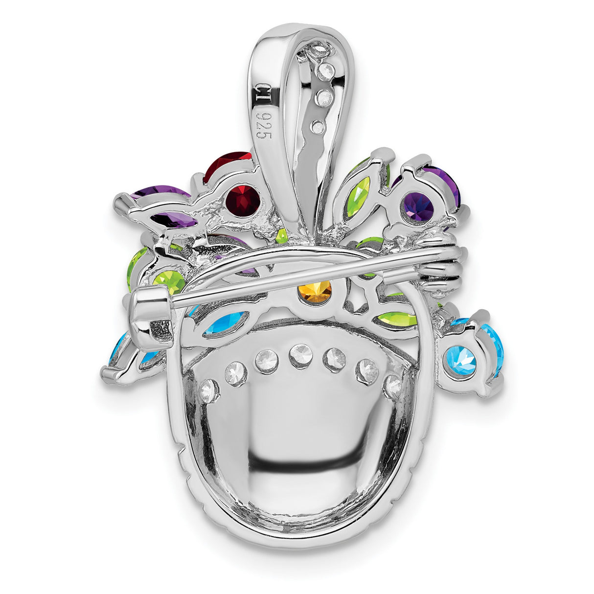 Multi-colored Gemstone Basket Pin Charm Pendant in Real 925 Sterling Silver
