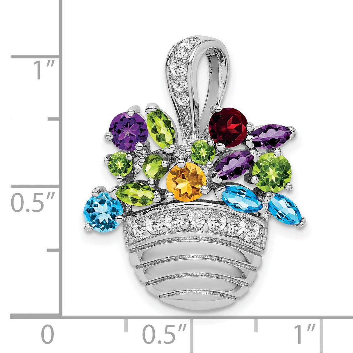 Multi-colored Gemstone Basket Pin Charm Pendant in Real 925 Sterling Silver