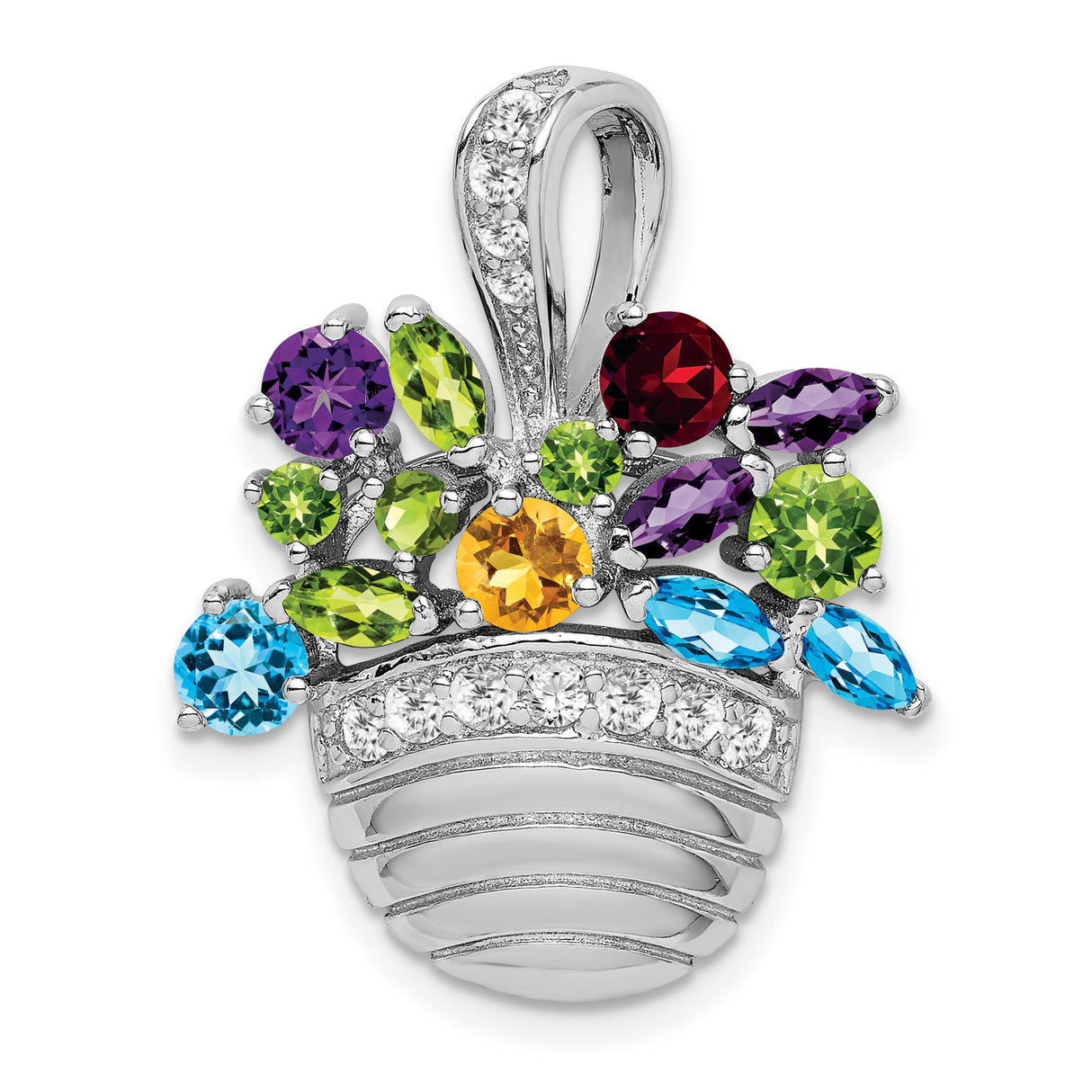 Multi-colored Gemstone Basket Pin Charm Pendant in Real 925 Sterling Silver