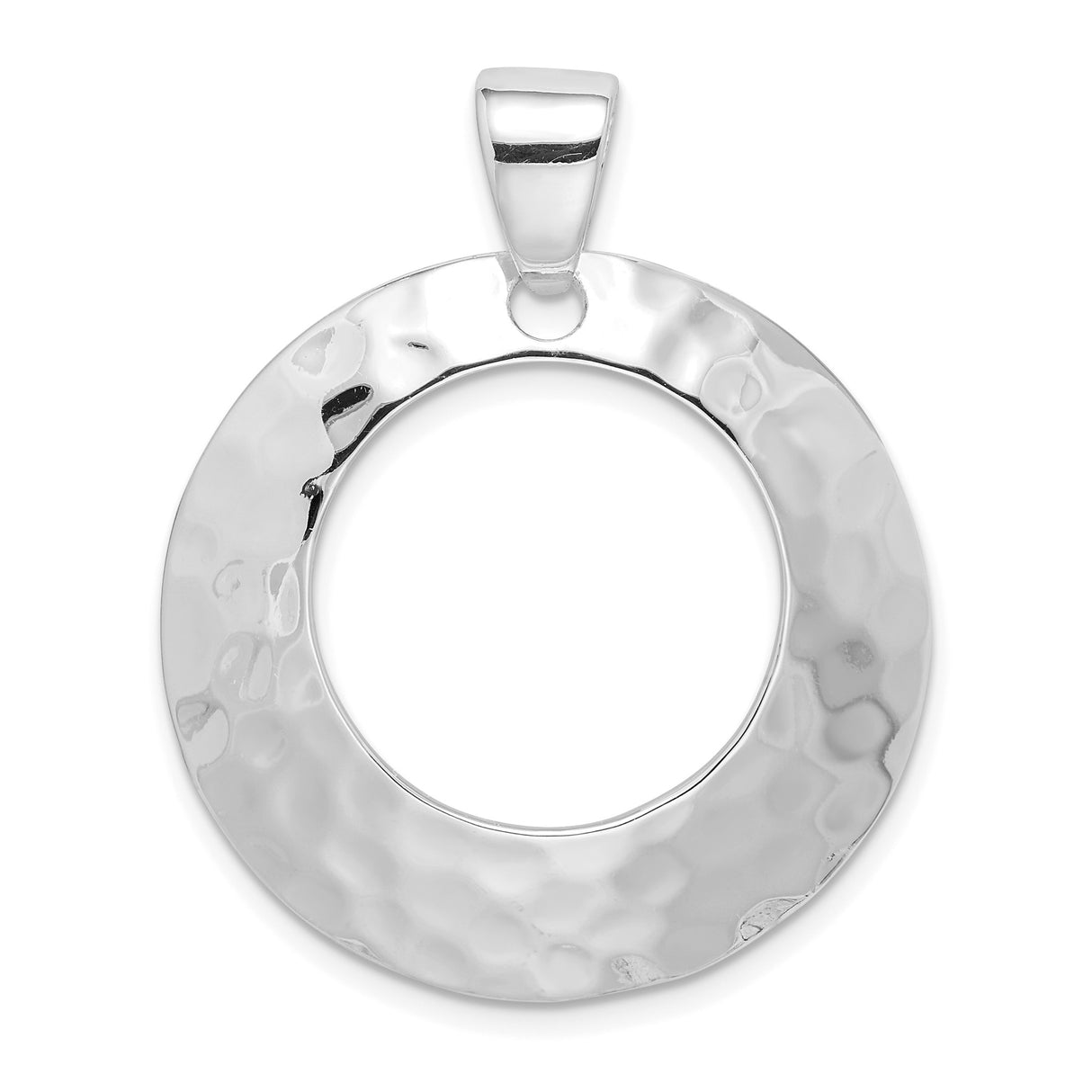 Sterling Silver Open Circle Pendant with Hammered Texture, Minimalist Modern Jewelry for Women