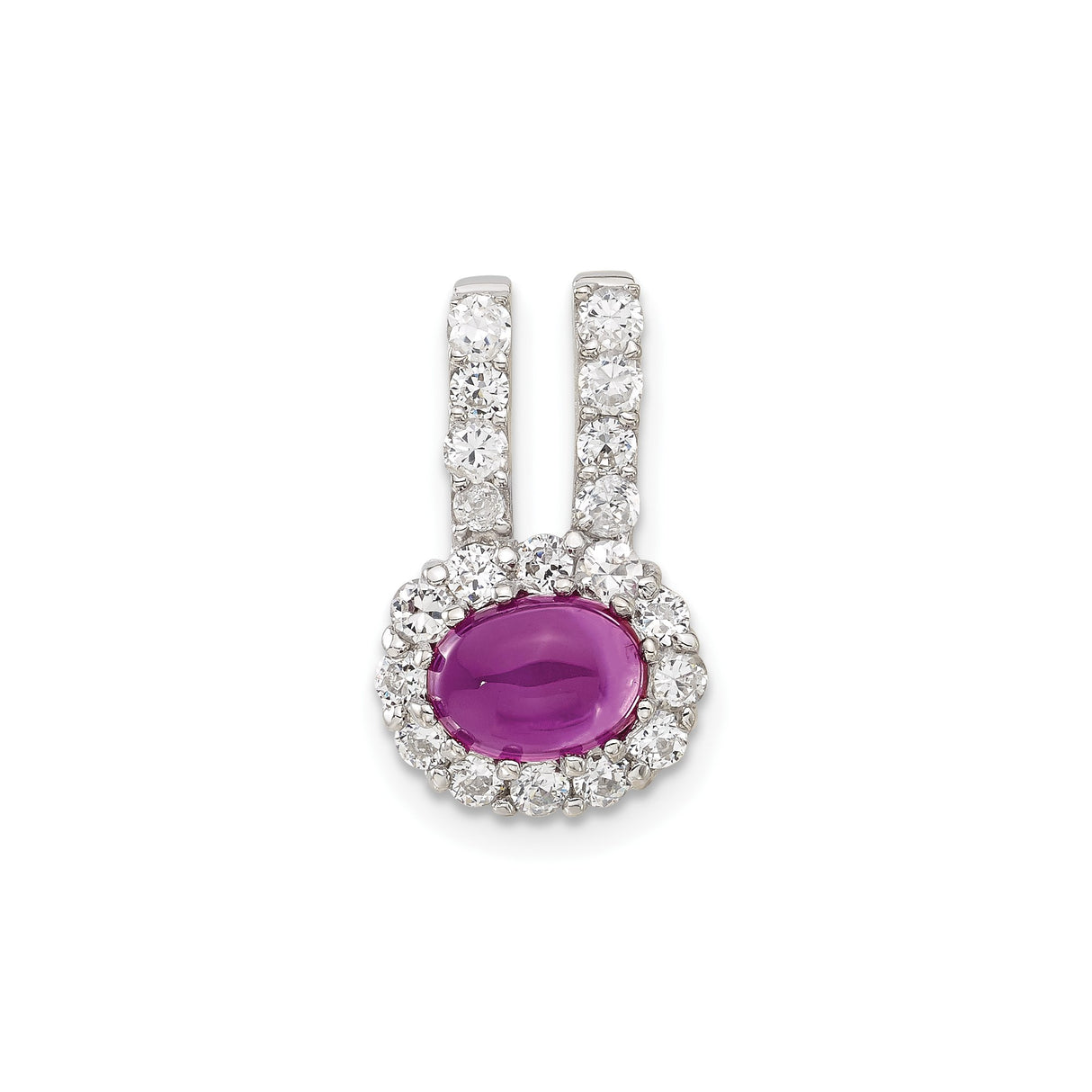 Sterling Silver Pendant with Oval Purple Gemstone and Cubic Zirconia Halo Setting for Women