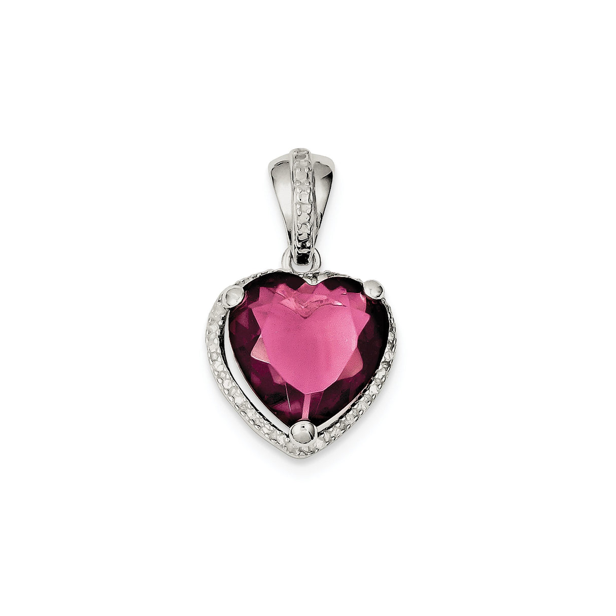 Sterling Silver Heart Pendant with Pink Cubic Zirconia , Romantic Jewelry for Women