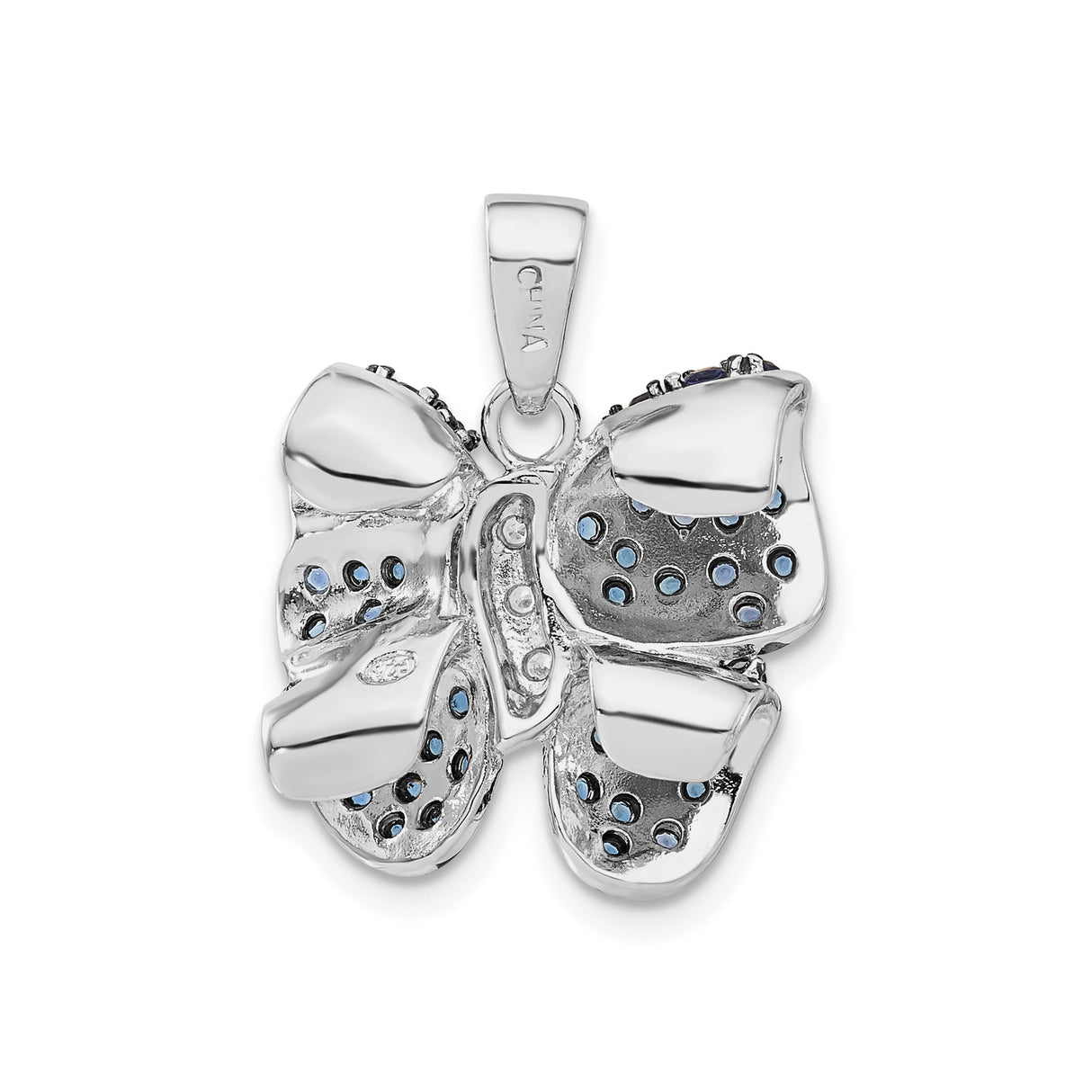 Sterling Silver Butterfly Pendant with Blue and Clear Cubic Zirconia, Nature Inspired Jewelry for Women