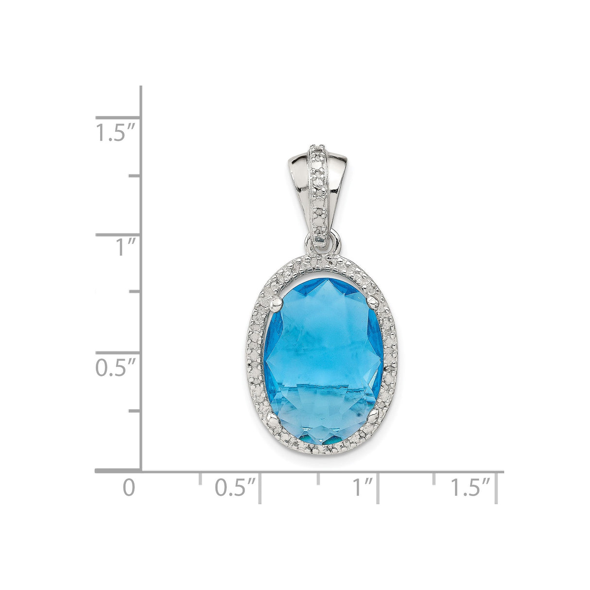 Sterling Silver Pendant with Oval Blue Cubic Zirconia and Textured Halo Design