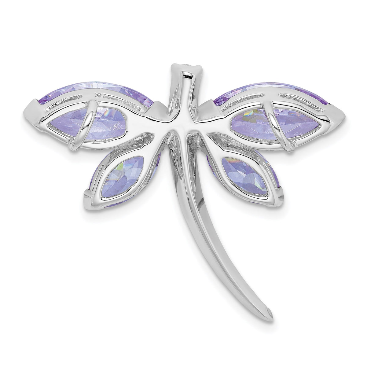 Sterling Silver Dragonfly Brooch Pin with Lavender Cubic Zirconia Wings and Clear Accents