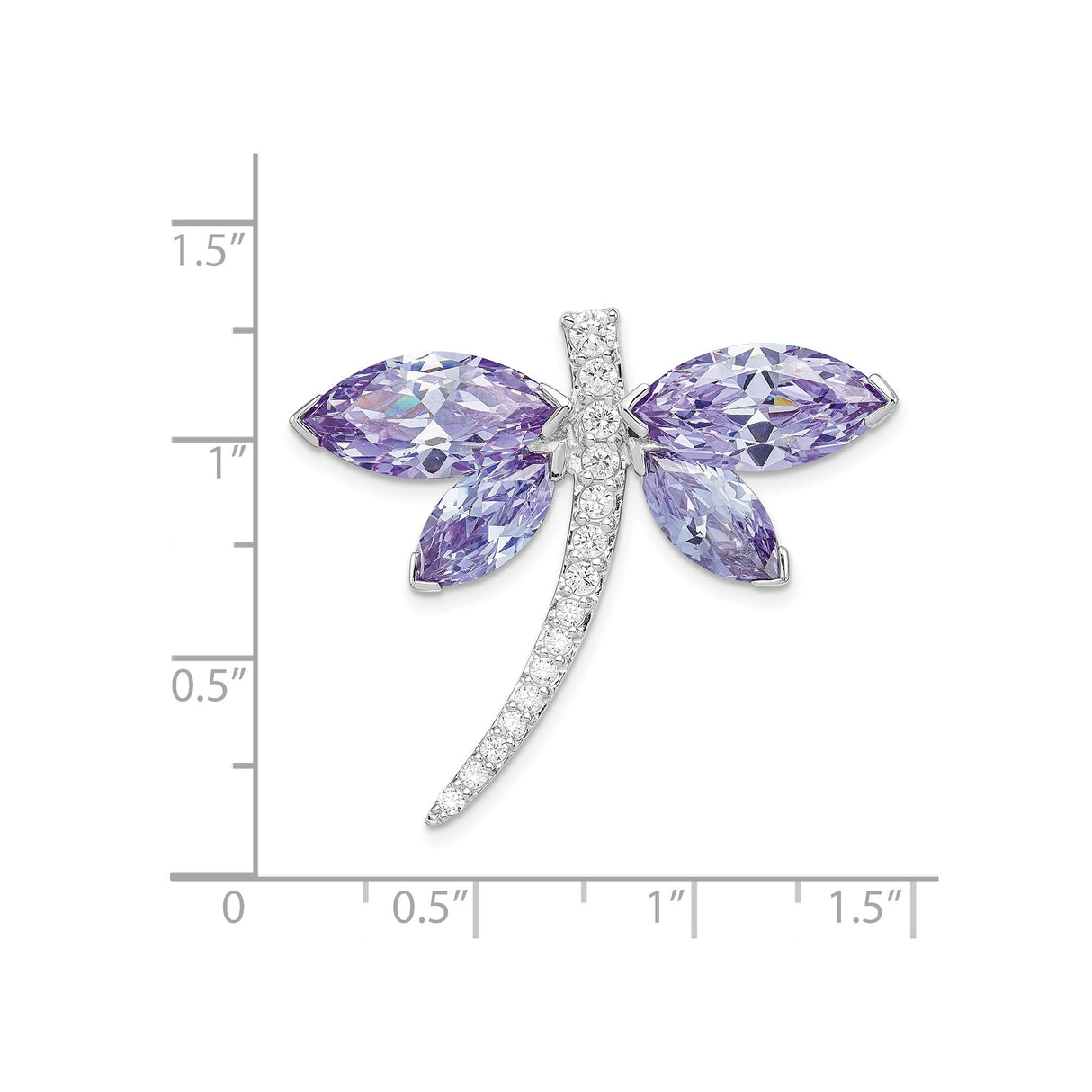 Sterling Silver Dragonfly Brooch Pin with Lavender Cubic Zirconia Wings and Clear Accents