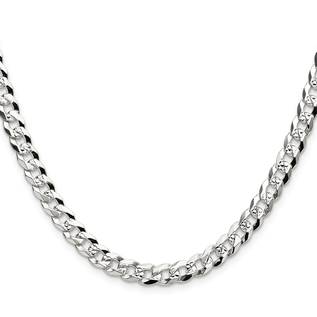 925 White Gold 5.9 mm Curb Chain Necklace, Polished