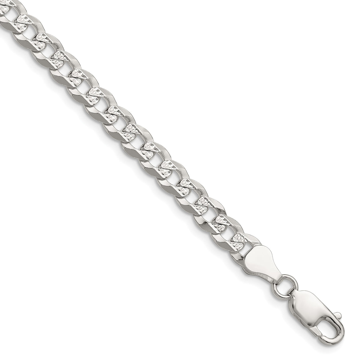 925 White Gold 5.9 mm Curb Chain Bracelet, Polished shown for scale