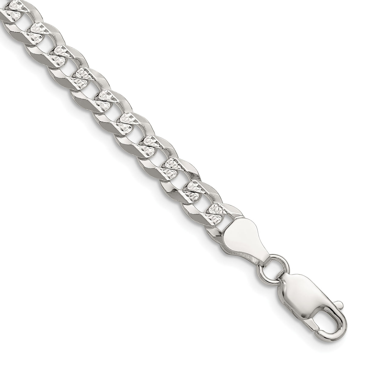 925 White Gold 5.9 mm Curb Chain Necklace, Polished detail view