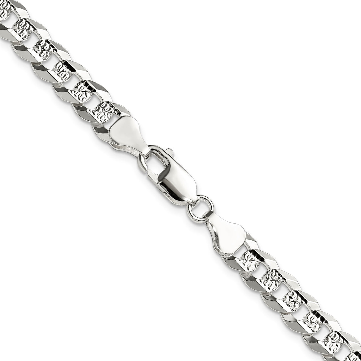 925 White Gold 6.75 mm Curb Chain Necklace, Polished alternate angle