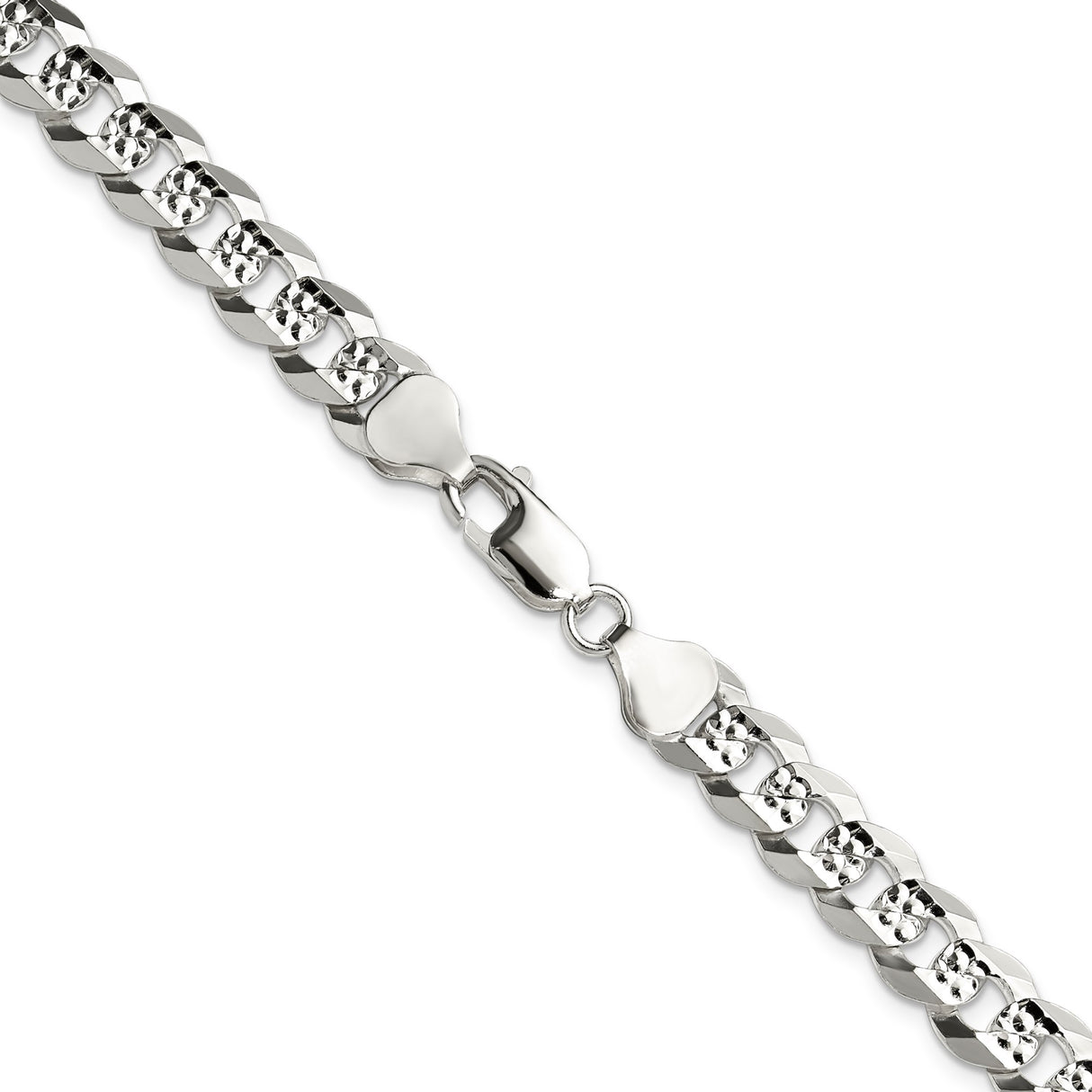 925 White Gold 7.9 mm Curb Chain Necklace, Polished alternate angle