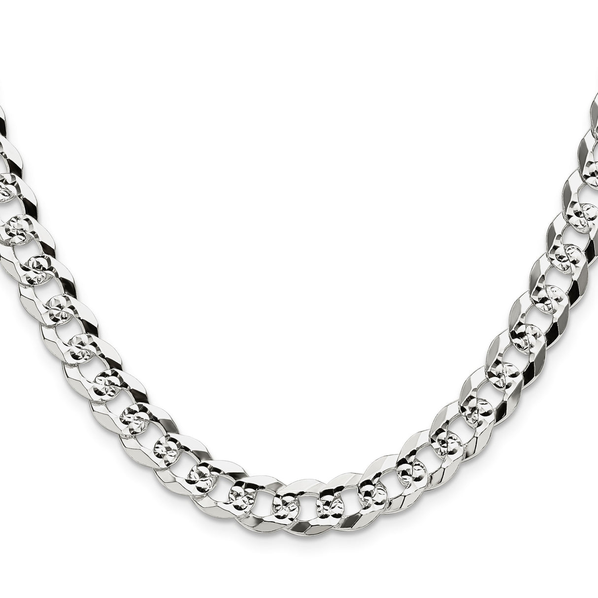 925 White Gold 8.25 mm Curb Chain Necklace, Polished
