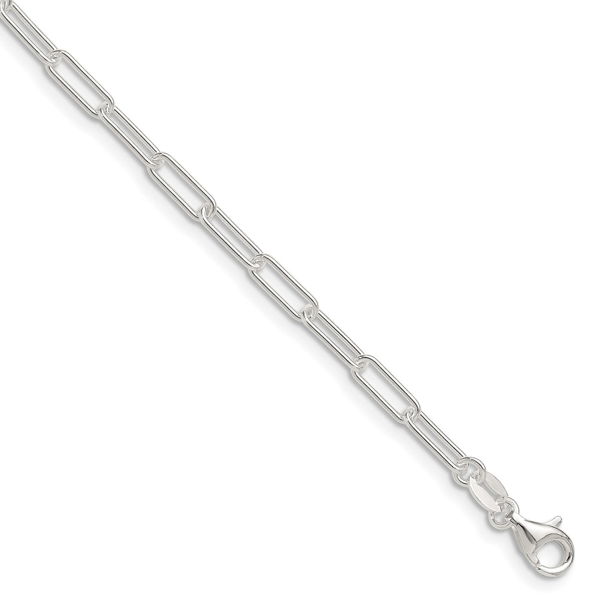 925 White Gold 3.1 mm Paperclip Chain Bracelet, Polished shown for scale