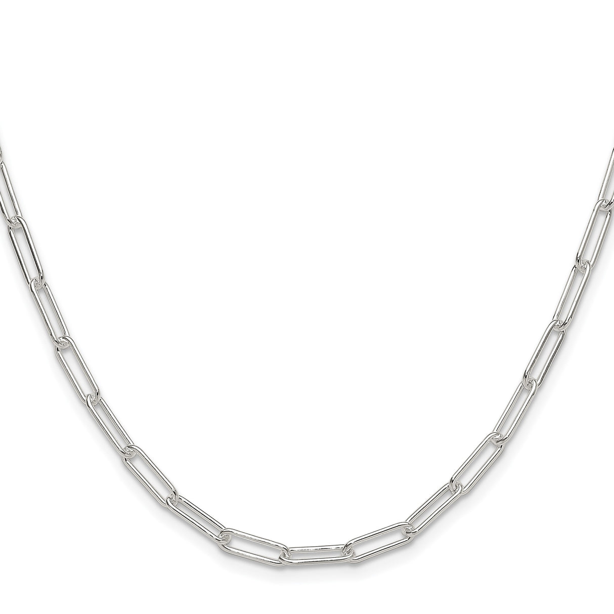 925 White Gold 3.5 mm Paperclip Chain Necklace, Polished