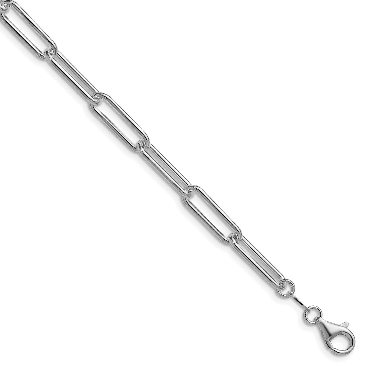 925 White Gold 5.5 mm Paperclip Chain Bracelet, Polished shown for scale