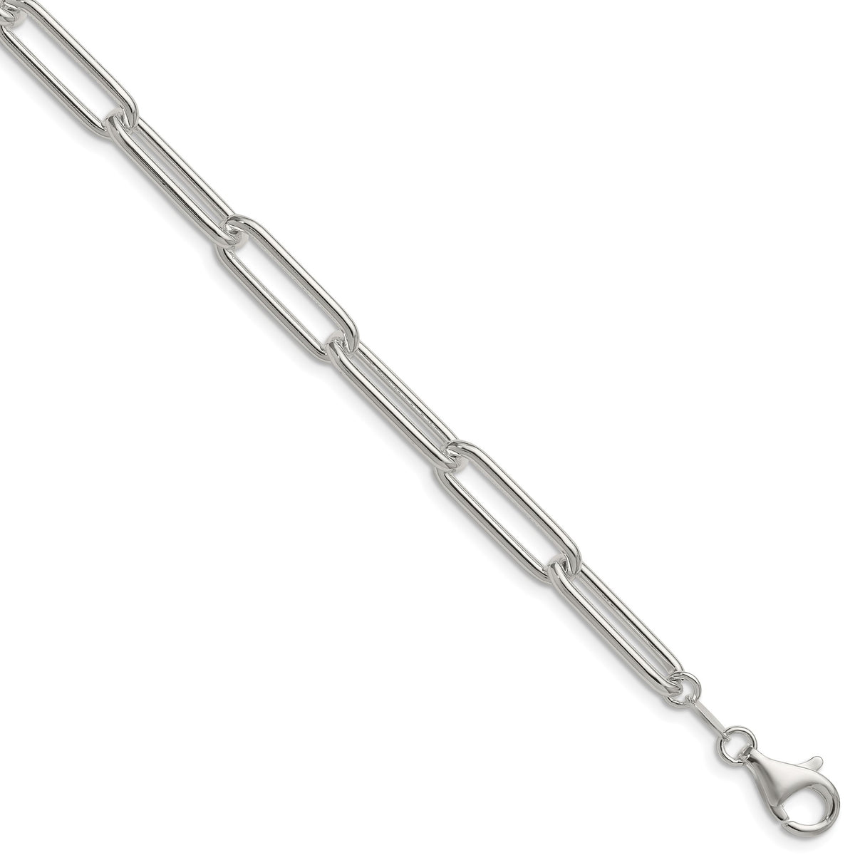 925 White Gold 6.5 mm Paperclip Chain Bracelet, Polished shown for scale