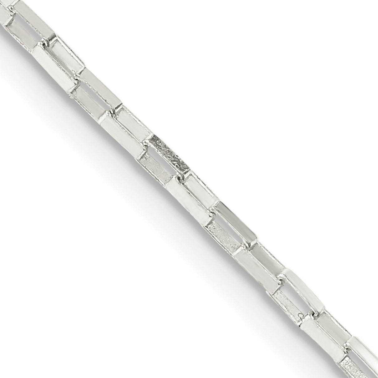 925 White Gold 1.65 mm Box Chain Necklace, Polished detail view