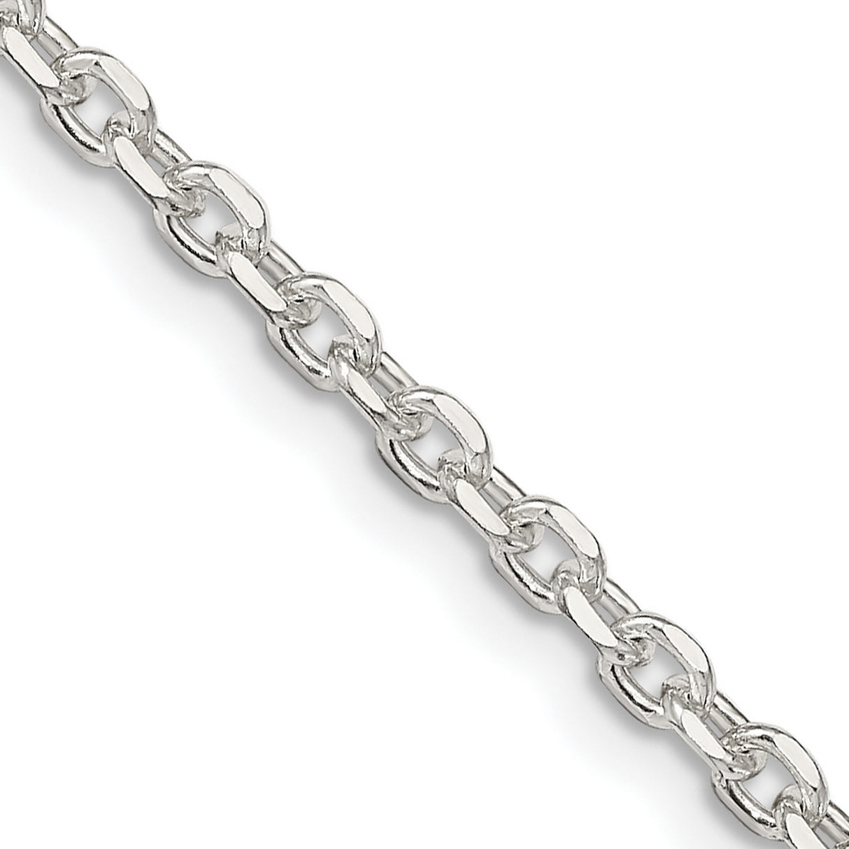 925 White Gold 2.75 mm Polished Chain Necklace, Solid detail view