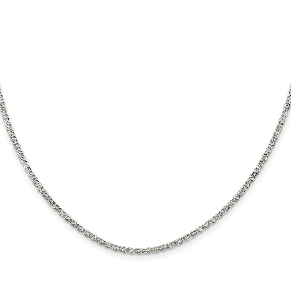 925 White Gold 2 mm Polished Chain Necklace, Solid