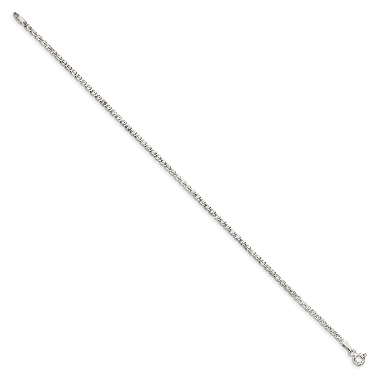 925 White Gold 2 mm Polished Chain Bracelet, Solid