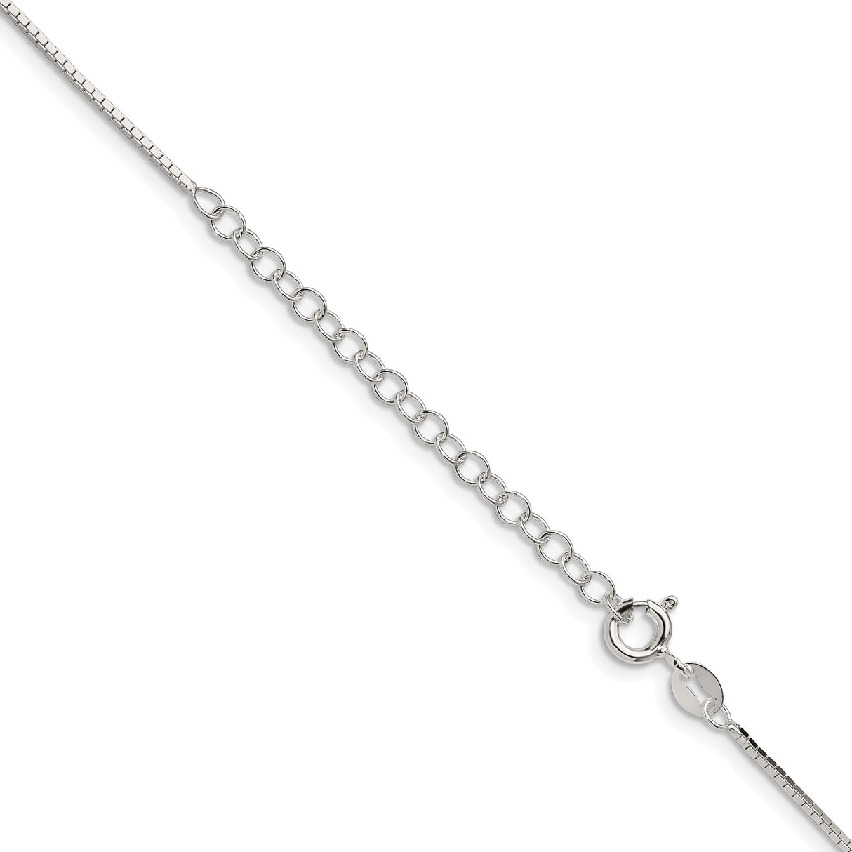 925 White Gold 1 mm Box Chain Necklace, Polished detail view