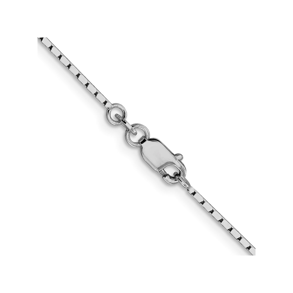 925 White Gold 1.25 mm Box Chain Necklace, Polished alternate angle