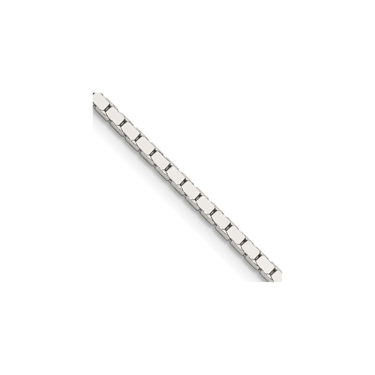 925 White Gold 1.5 mm Box Chain Necklace, Polished detail view