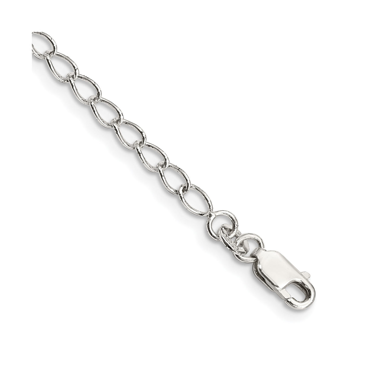 925 White Gold 3 mm Curb Chain Anklet, Polished shown for scale