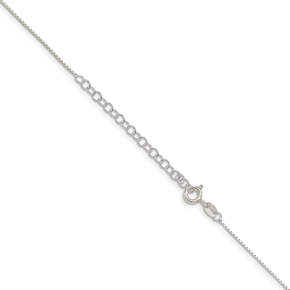 925 White Gold 0.6 mm Box Chain Necklace, Polished detail view