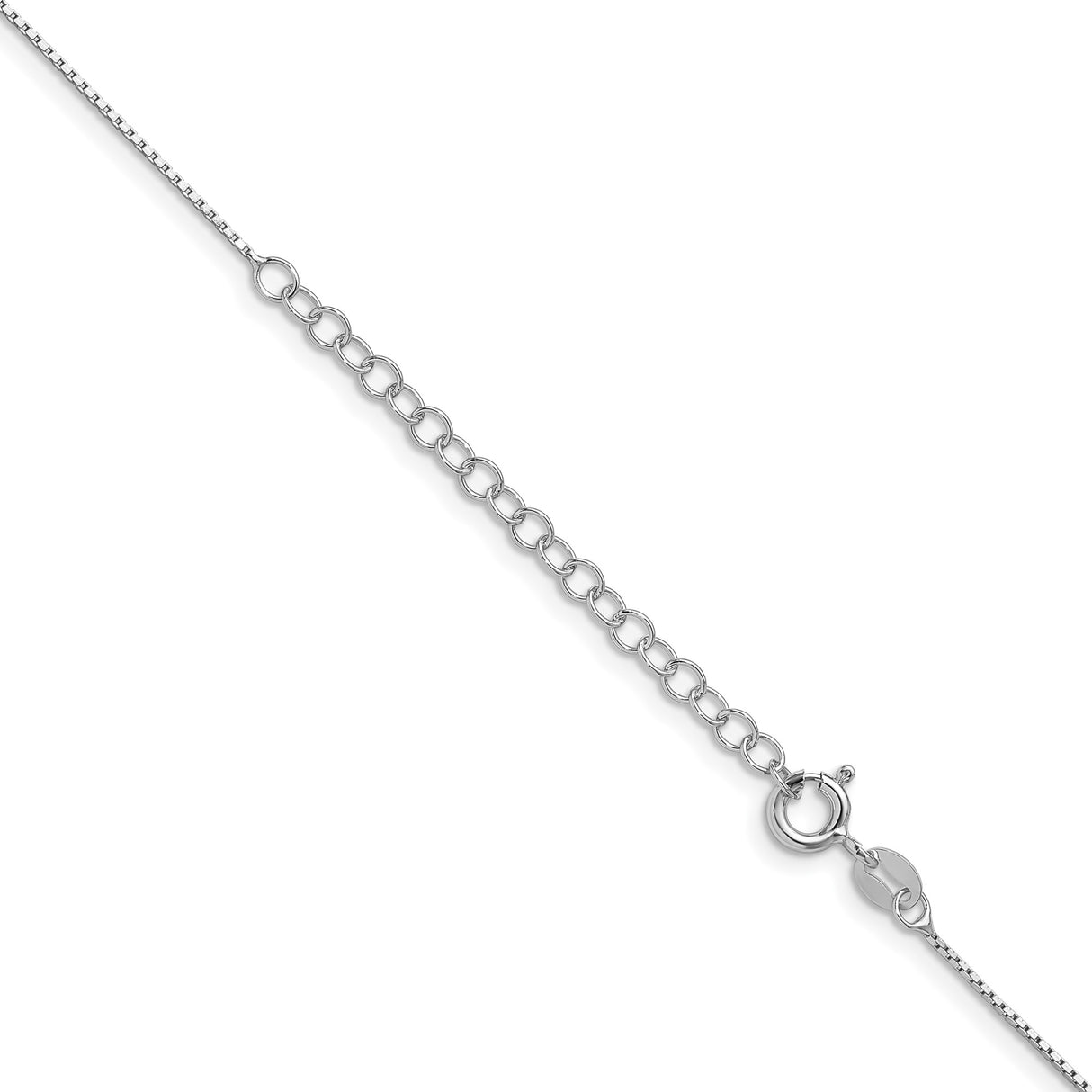 925 White Gold 0.6 mm Box Chain Necklace, Polished detail view