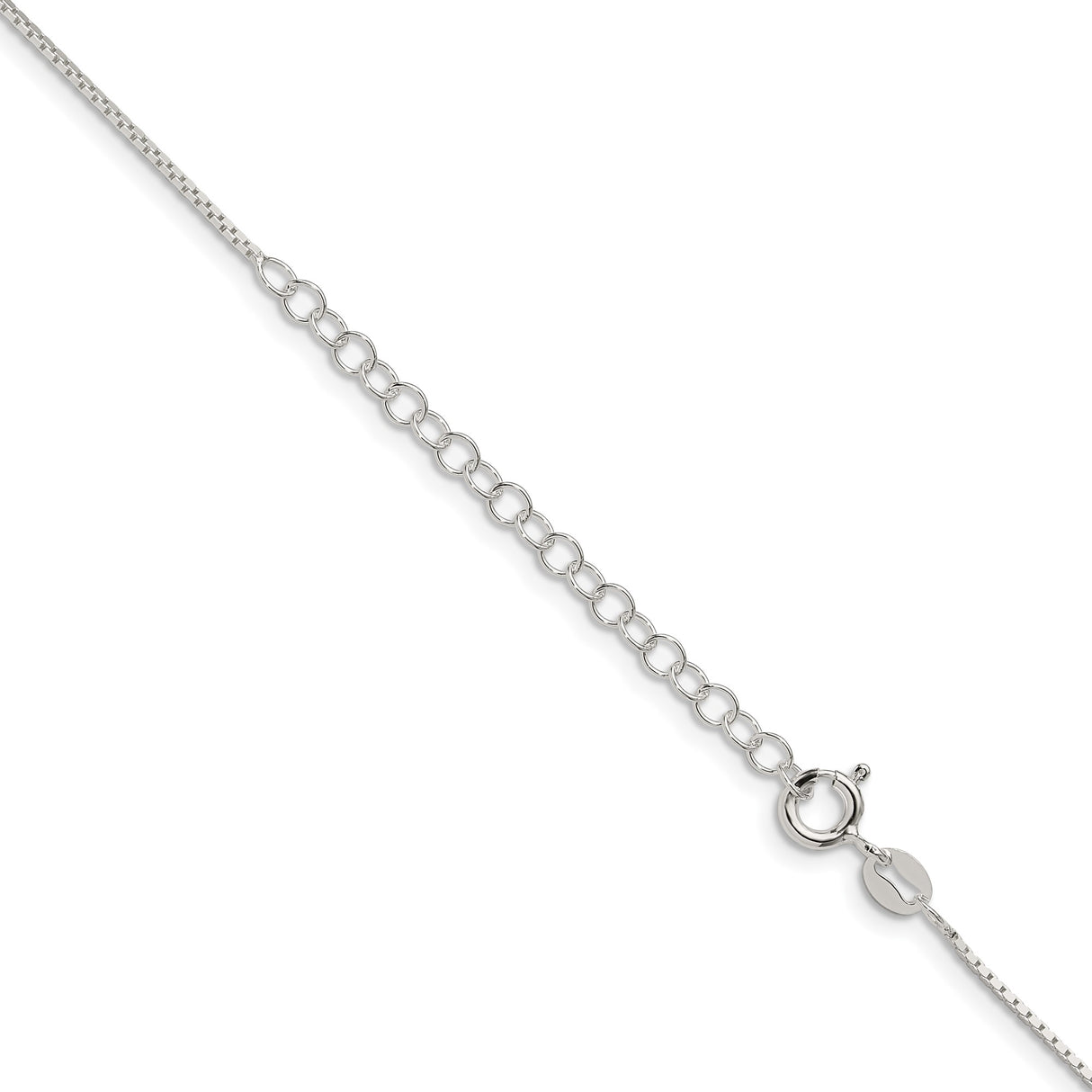 925 White Gold 0.7 mm Box Chain Necklace, Polished detail view