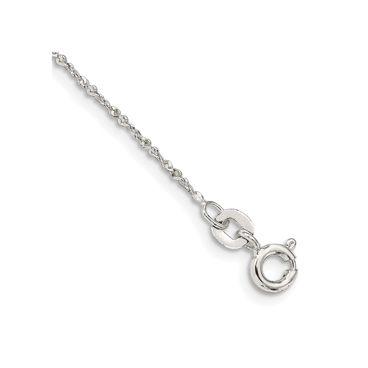 925 White Gold 1 mm Polished Chain Anklet, Solid shown for scale