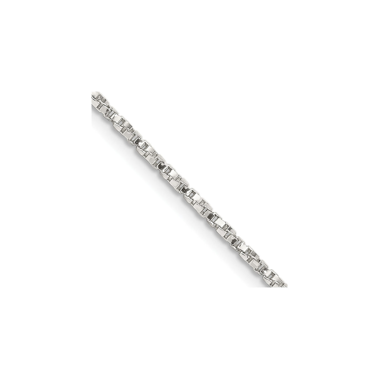 925 White Gold 1.35 mm Box Chain Necklace, Polished detail view