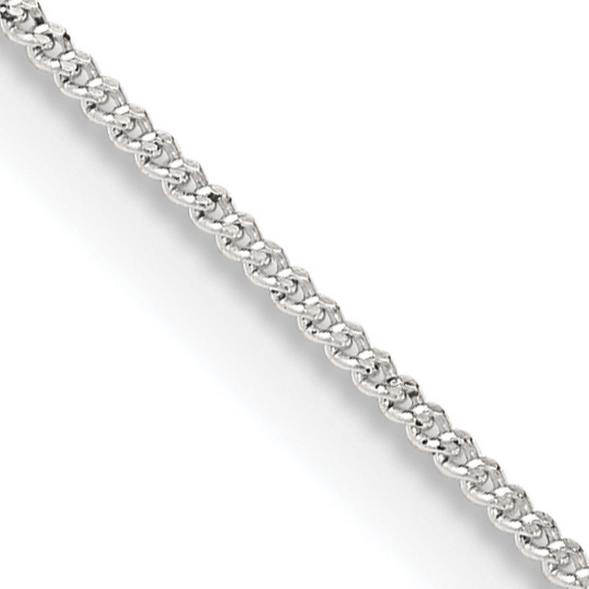 925 White Gold 1 mm Curb Chain Necklace, Polished detail view