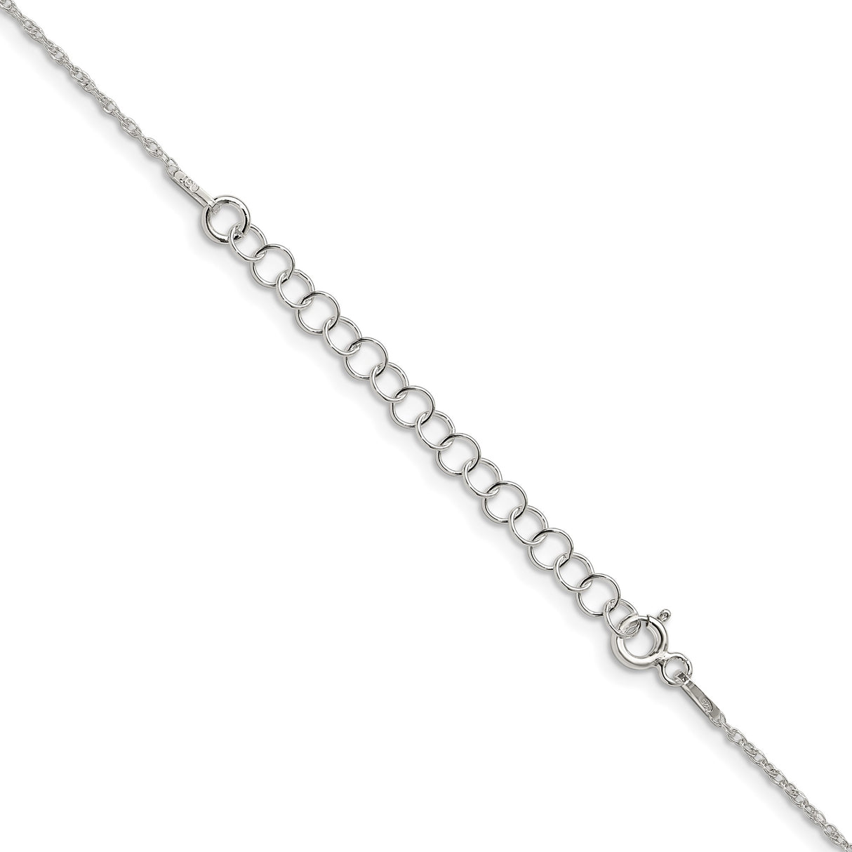 925 White Gold 1.25 mm Rope Chain Necklace, Polished detail view