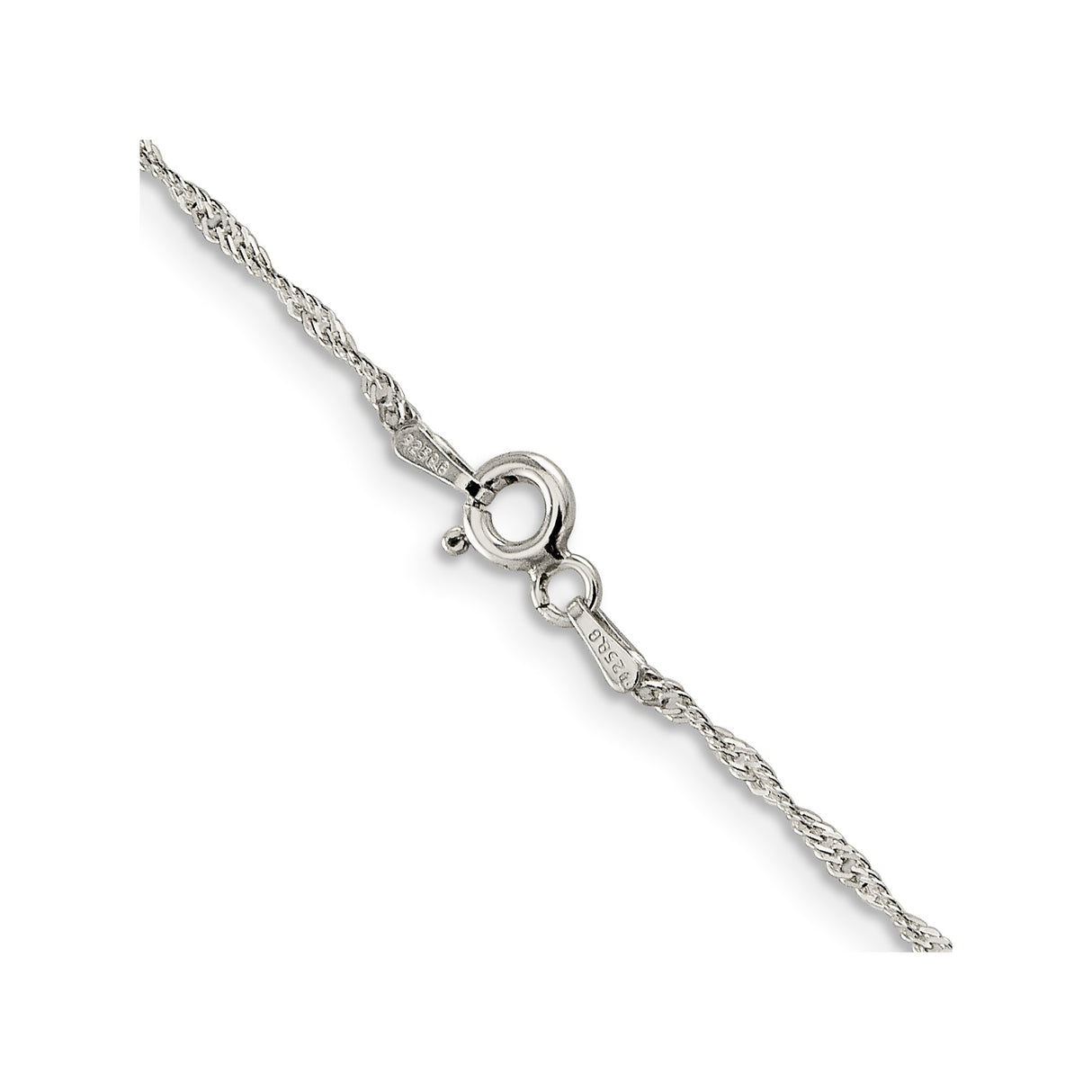 925 White Gold 1 mm Polished Chain Necklace, Solid alternate angle