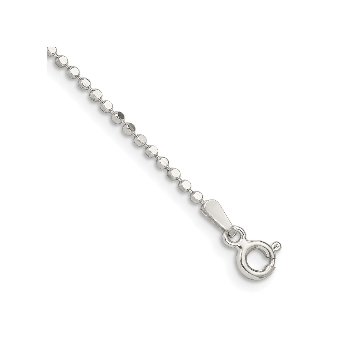 925 White Gold 1.15 mm Polished Chain Anklet, Solid shown for scale